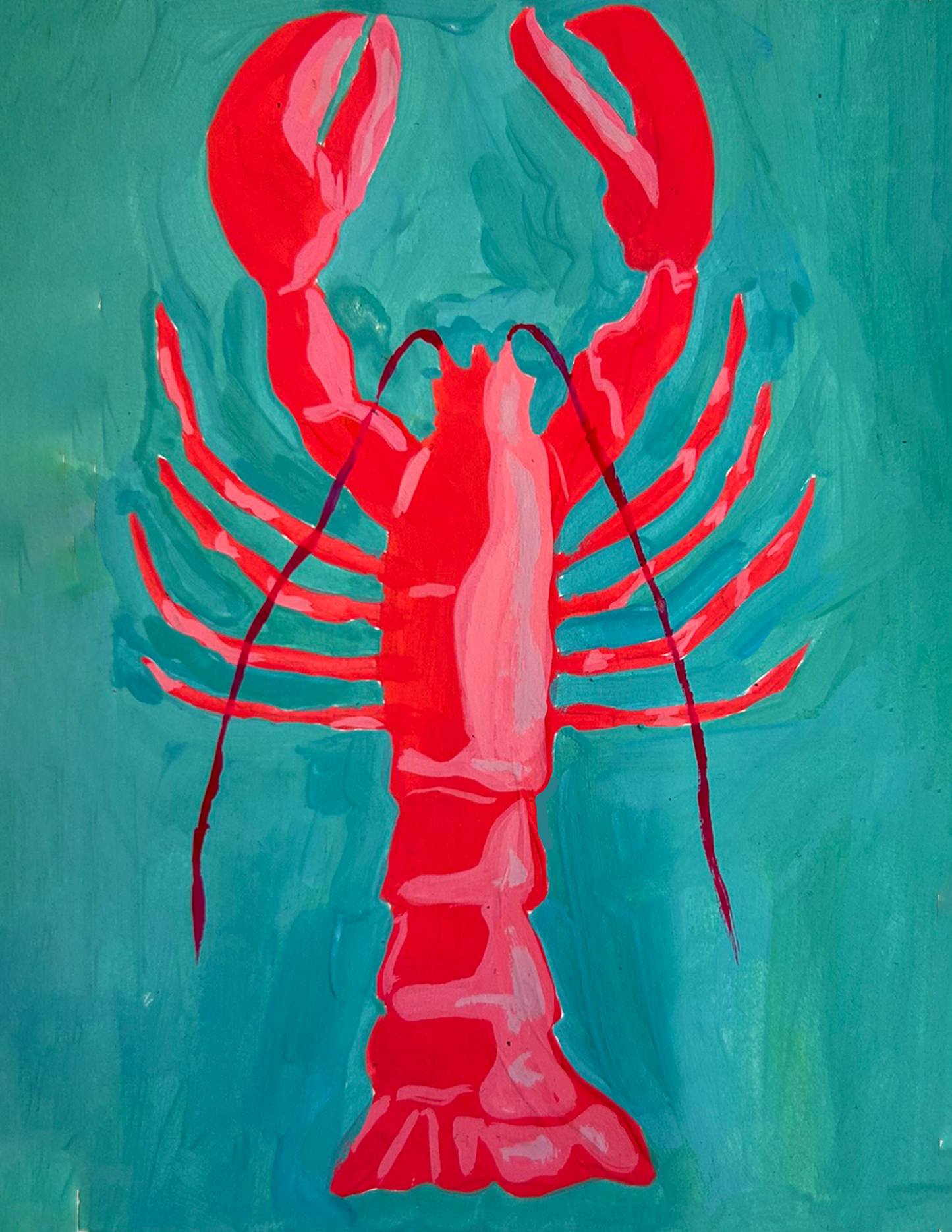 Red lobster illustration on a teal background